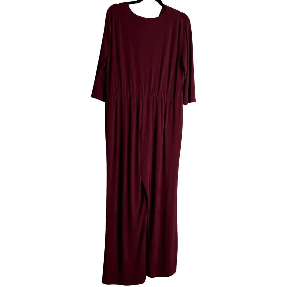 NY Collection Petite Plus Jumpsuit Women Size 1XP Burgundy Flattering Modest